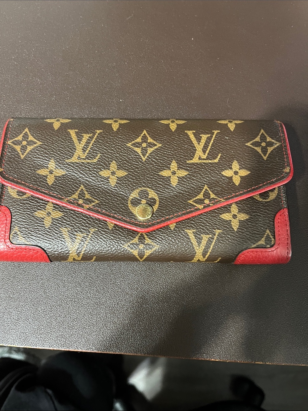 Louis Vuitton Monogram Continental Wallet with Red Trim - Authentic!